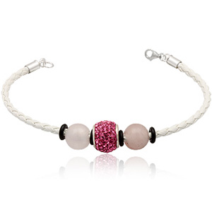 Læderarmbånd Med Charm Led Og Rosakvarts Kugler fra Smykker I Pink/ Lyserød»