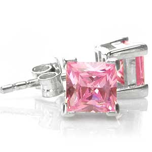 ørestikker Med Pink Zirkonia   ø6mm   Pr Par fra Smykker I Pink/ Lyserød»