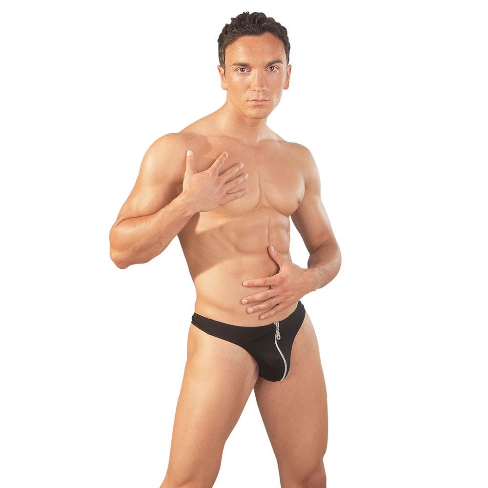 Men's String Zipper Black S fra Svenjoyment