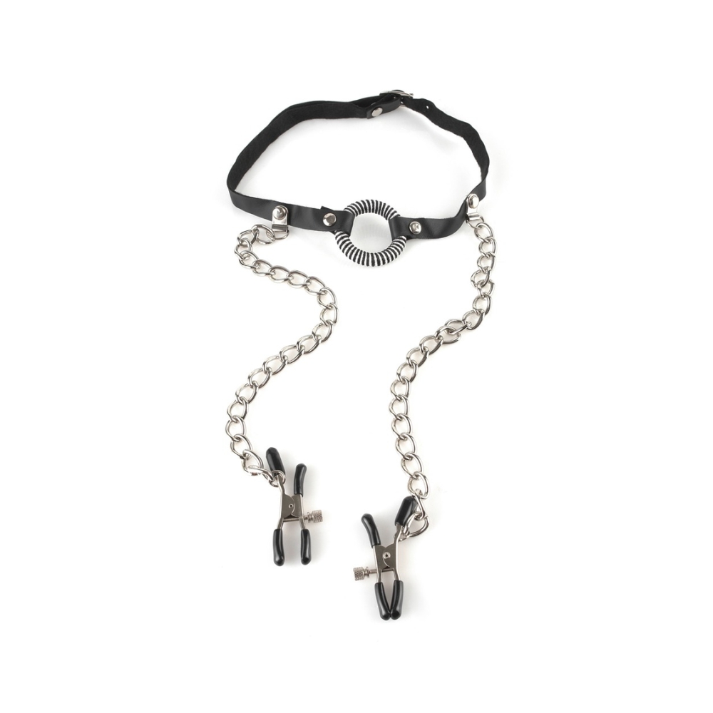 Fetish O Ring Gag Med Brystklemmer fra Fetish Fantasy