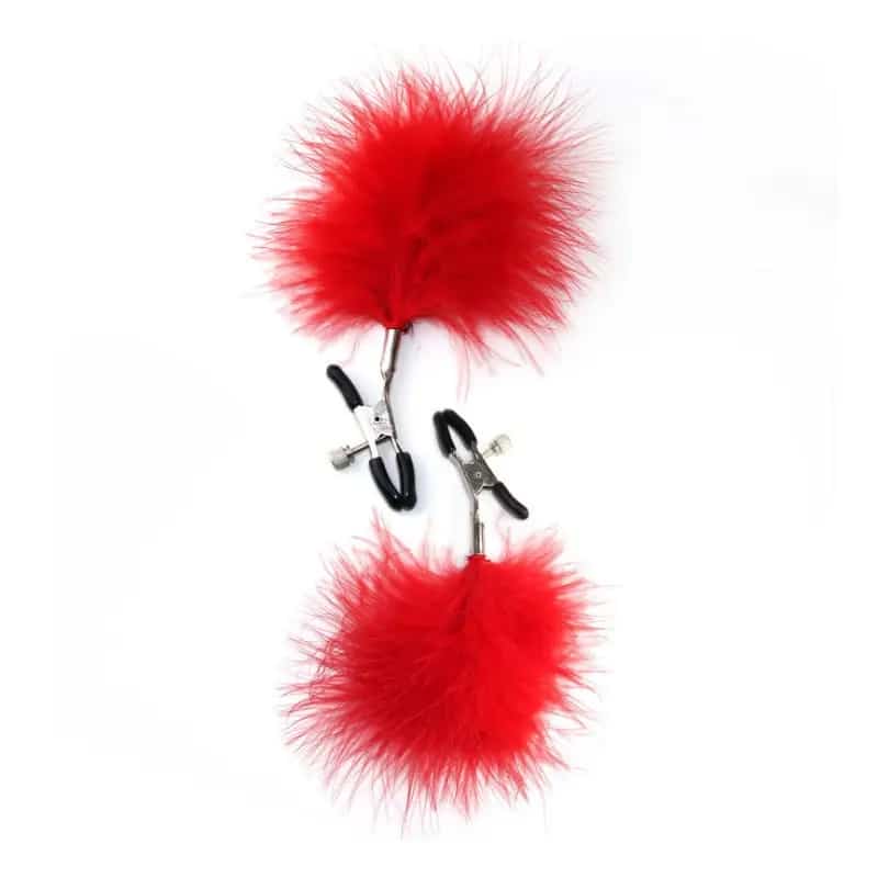 Røde Nipple Clamps Med Fjer fra Bound