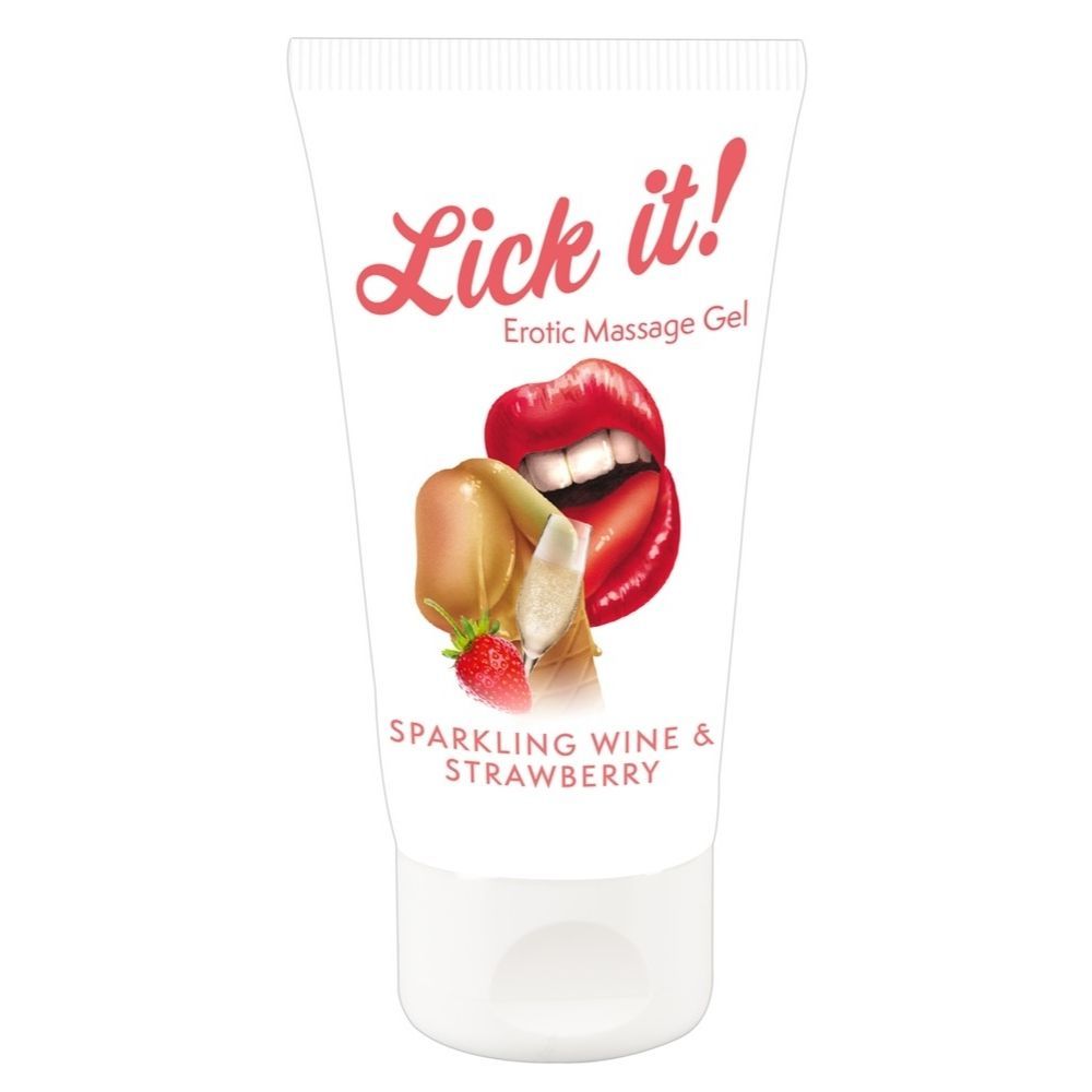 Lick It! Erotic Massage Gel Mousserende Jordbærvin fra Laid