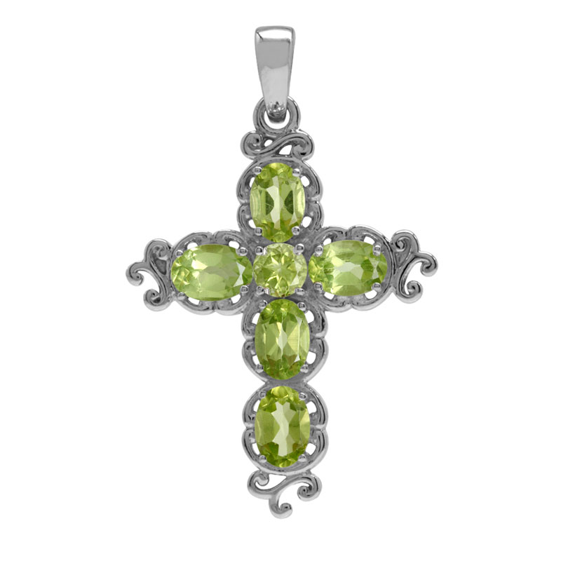 Kors Med Peridot   37mm   U Kæde fra Smykker I Grøn »