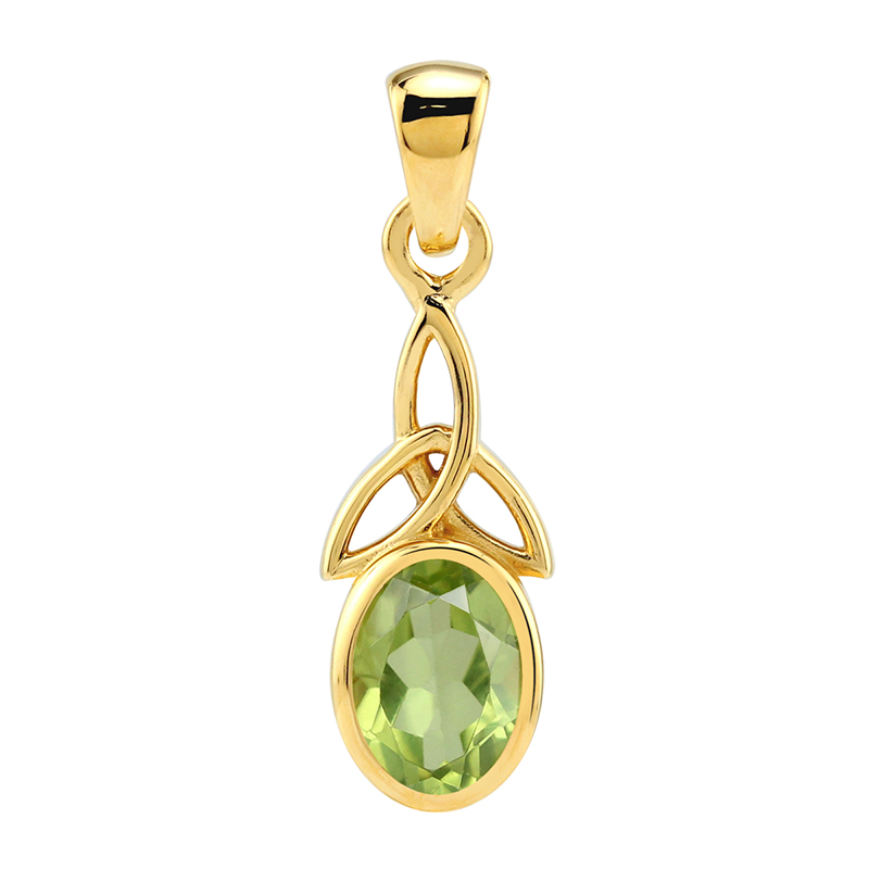 Keltisk Vedhæng Med Peridot Og Treenighedssymbol   27mm   U Kæde   Forgyldt fra Smykker I Grøn »