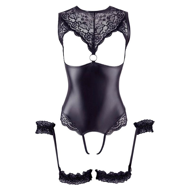Bondage åben Og Bundløs Bodystocking Sort   M fra Cottelli