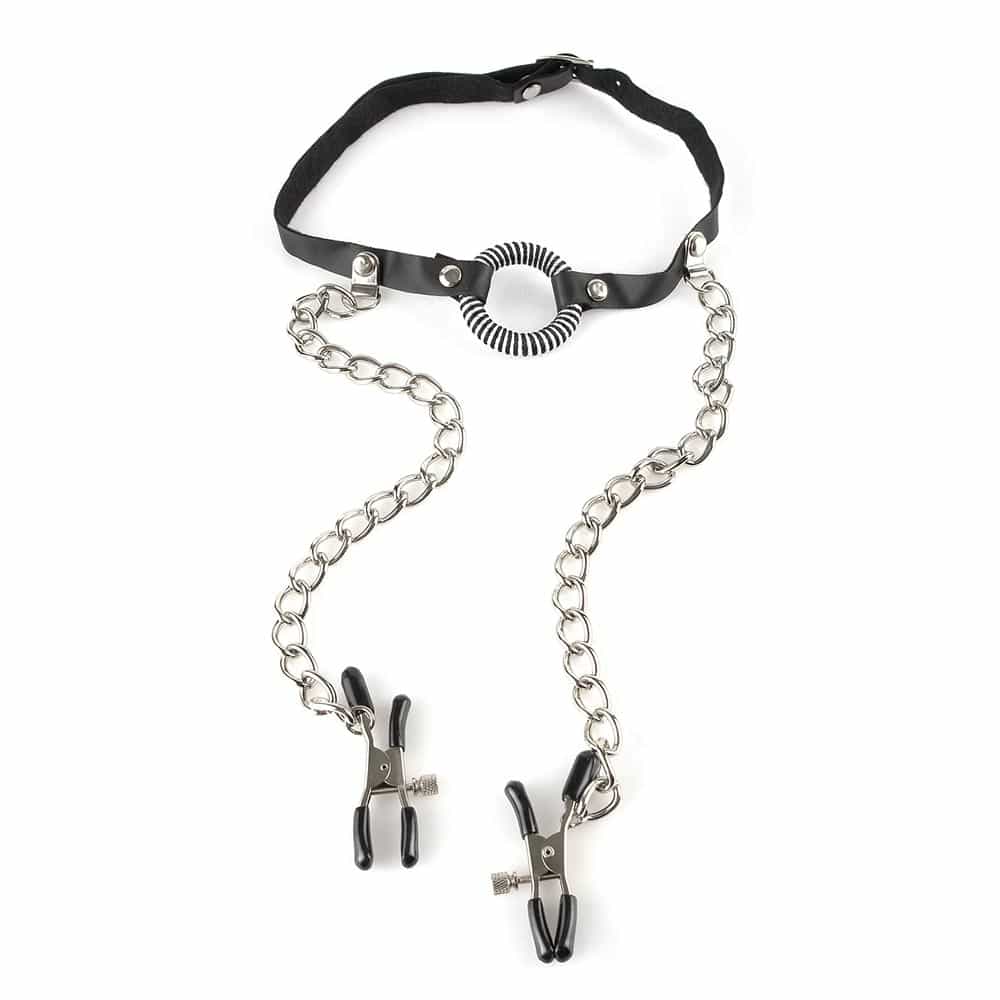 O Ring Gag Med Brystklemmer fra Fetish Fantasy