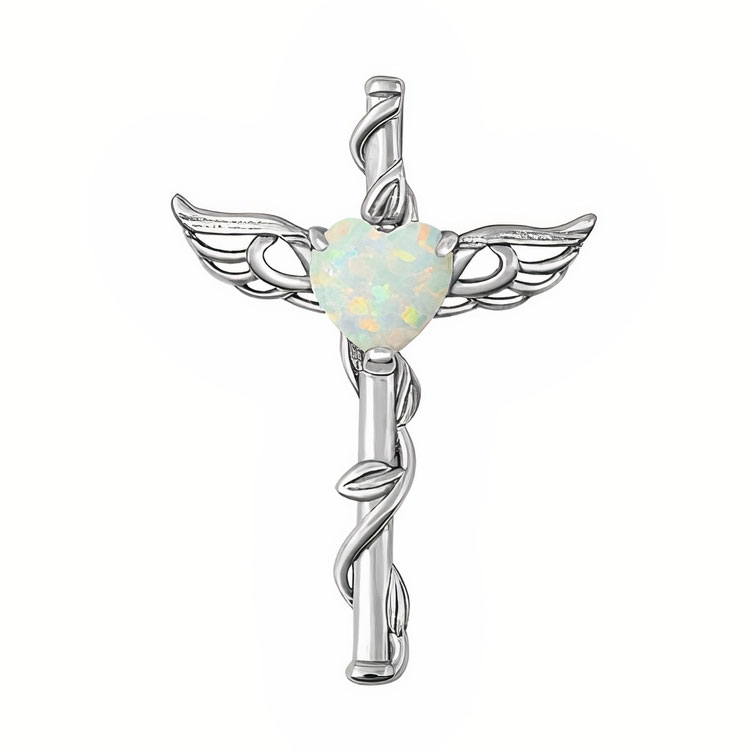 Caduceus Vedhæng Med Opal Hjerte   31mm   U Kæde fra Smykker I Hvid »