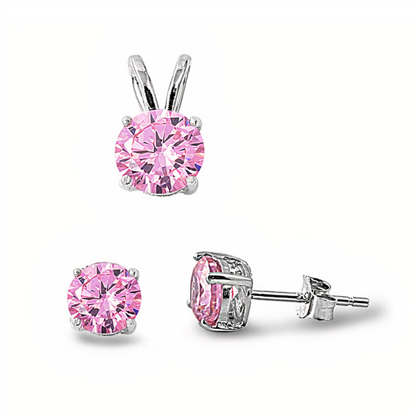 Smykkesæt Med Pink Zirkonia   U Kæde fra Smykker I Pink/ Lyserød»