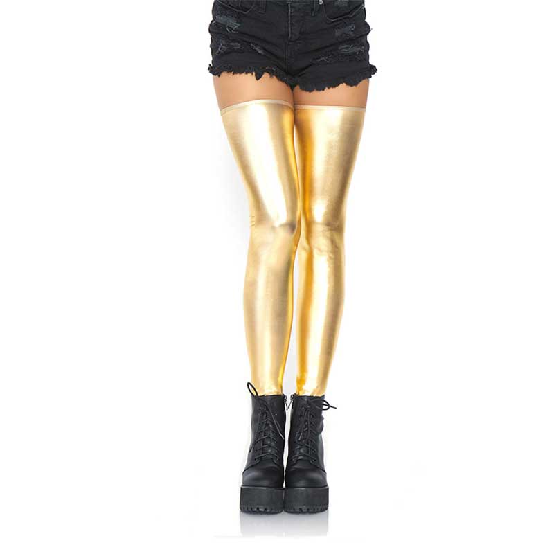 Izzy Wetlook Selvsiddende Strømper   S M   Guld fra Leg Avenue