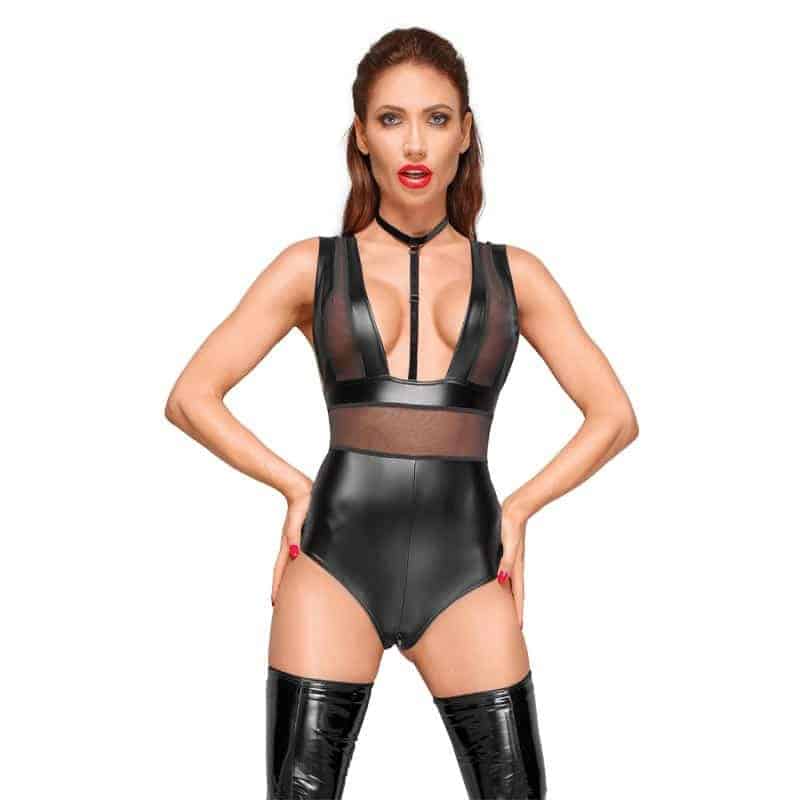 Priscila Wetlook Bodystocking Sort   S fra Noir Handmade