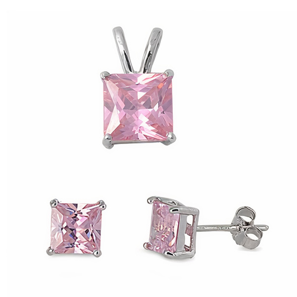 Smykkesæt Med Pink Zirkonia   U Kæde fra Smykker I Pink/ Lyserød»