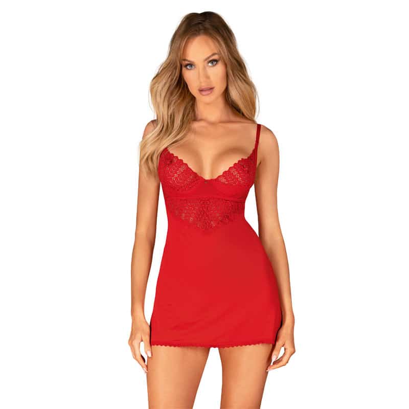Ingridia Chemise Og G Streng Rød Xs S fra Obsessive