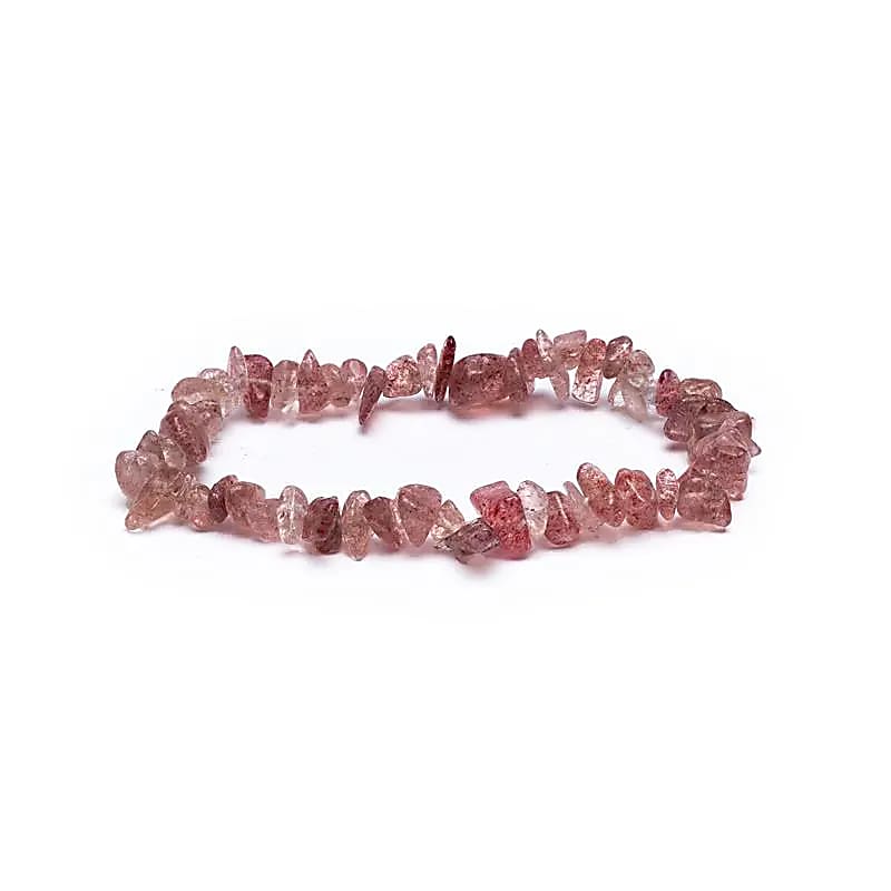 Armbånd Jordbærkvarts   Krystal Chips fra Smykker I Pink/ Lyserød»