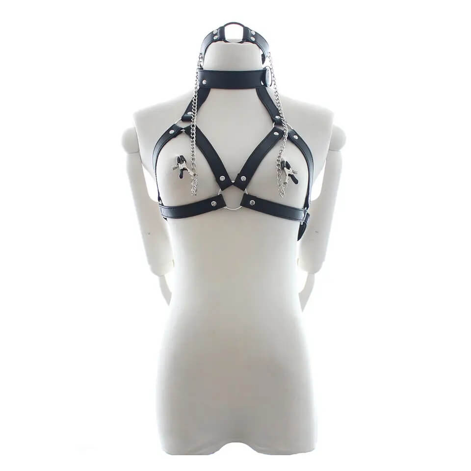 Harness Top Med Brystklemmer Og Gag fra Bound