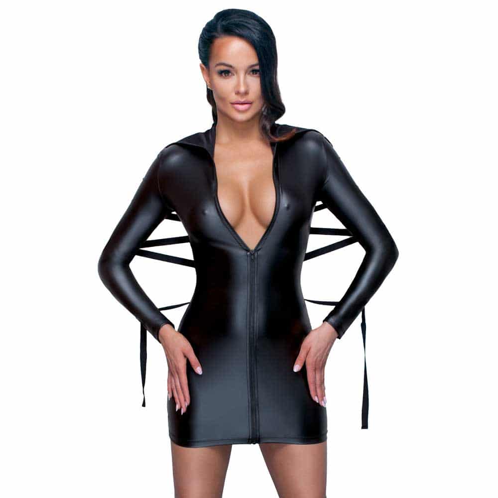 Bondage Wet Look Kjole Med Krave   S fra Cottelli