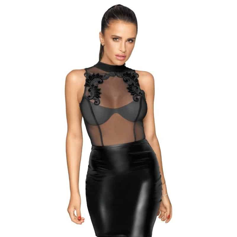 Ivette Wetlook Og Nylon Pencil Kjole Sort S fra Noir Handmade